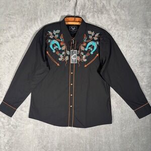 NWT El Pionero Mens Black Long Sleeve Western Style Embroidered Shirt XXL